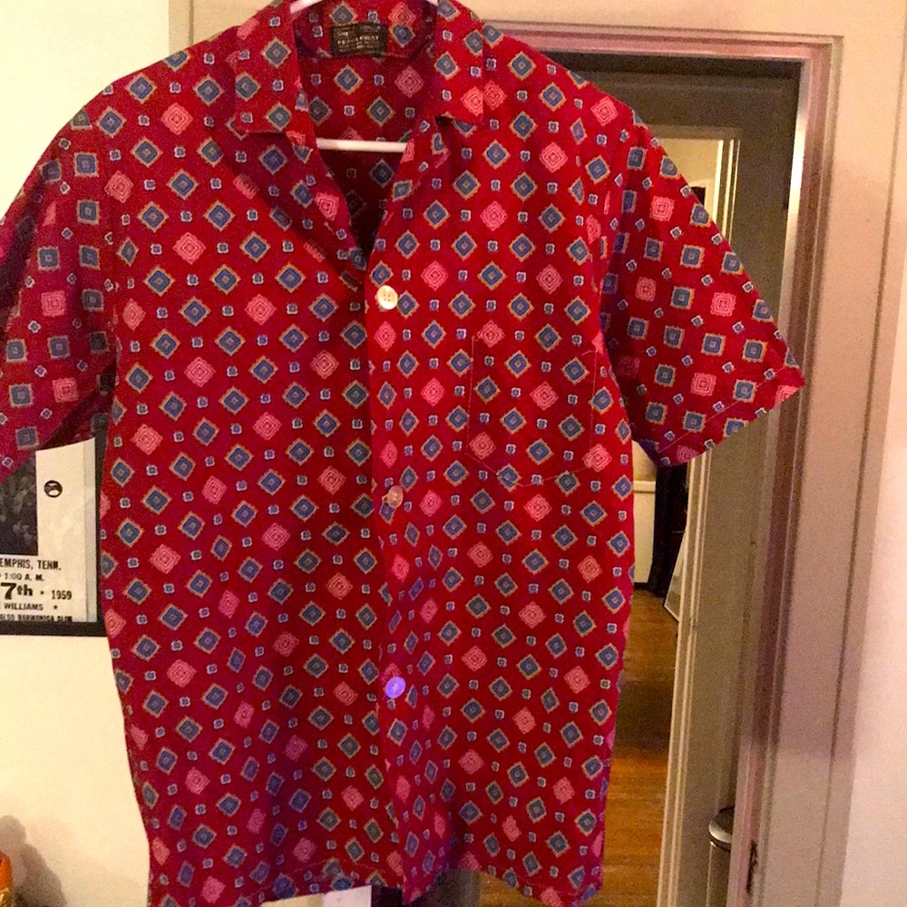 Vintage Retro Sears & Roebuck 80s / 90s Geometric s/s button down size S